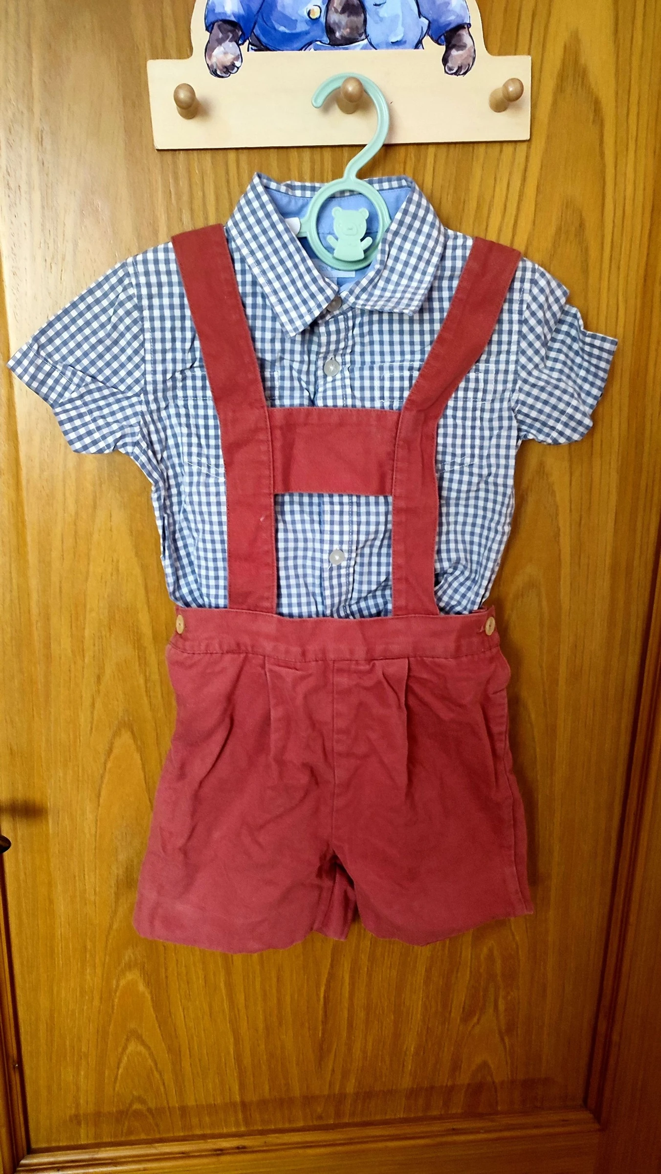 Conjunto jardineira camisa quadros vintage 24 meses